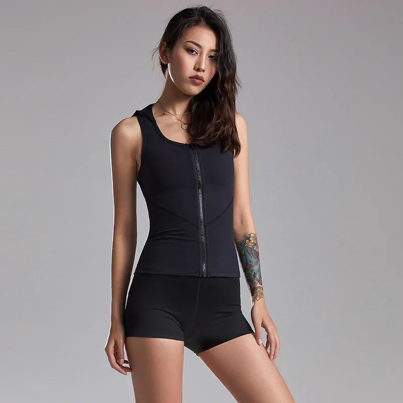 Women Sports Zipper Hooded Vest
